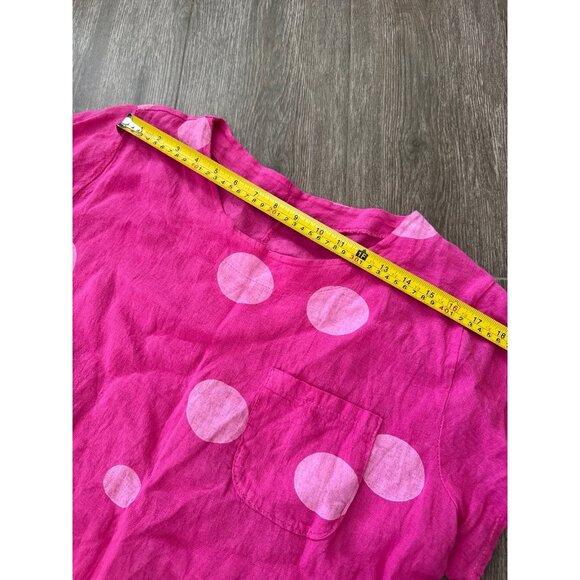 Grey Violet pink linen t-shirt big polka dot print top made in Italy shirt XL - Picture 7 of 9